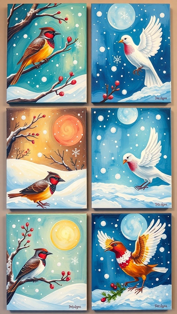 A collection of Christmas-themed paintings showcasing the gifts from 
